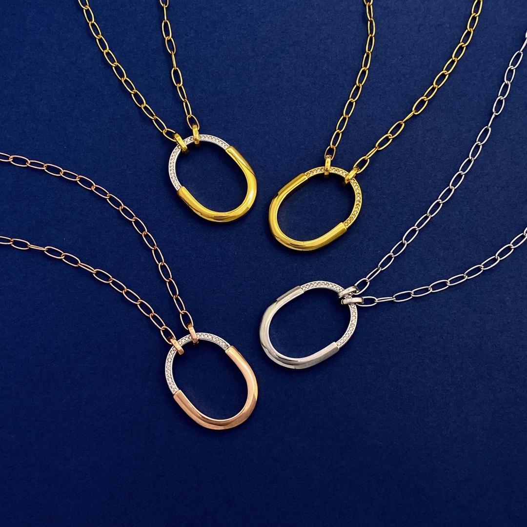 Tiffany Co Lock Pendant necklace sterling silver 18k yellow gold 18k rose gold clear diamond accents 18 inch