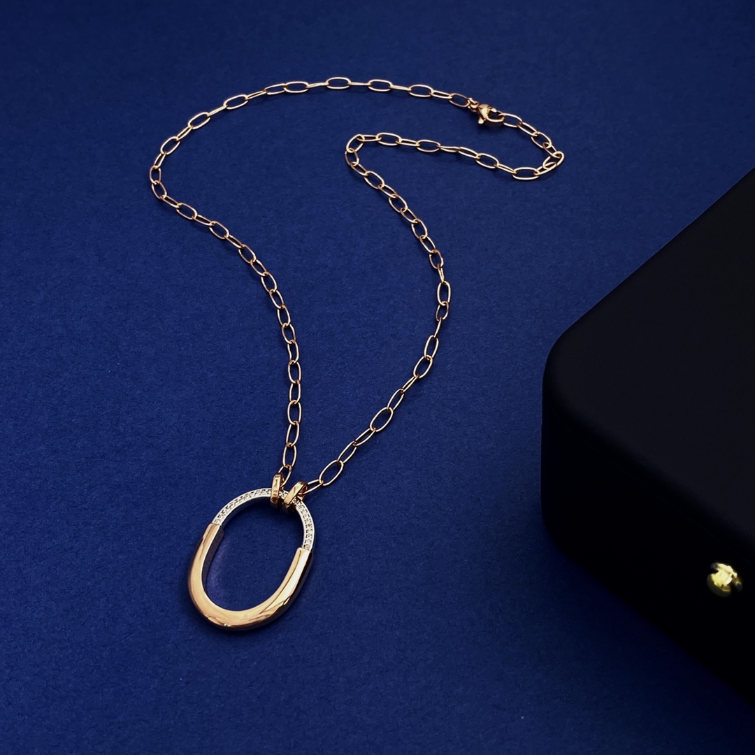 Tiffany Co Lock Pendant necklace sterling silver 18k yellow gold 18k rose gold clear diamond accents 18 inch