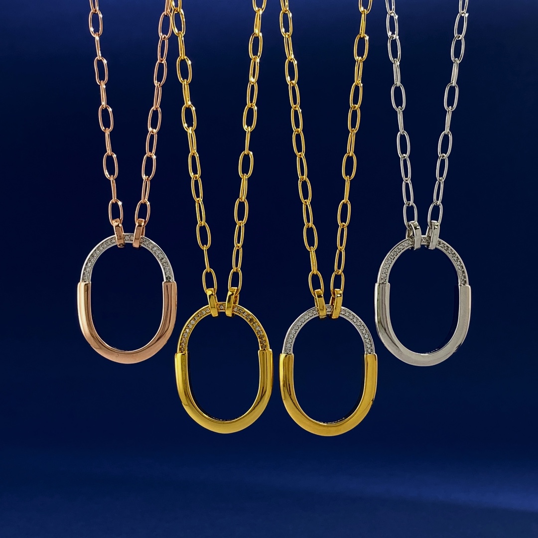 Tiffany Co Lock Pendant necklace sterling silver 18k yellow gold 18k rose gold clear diamond accents 18 inch