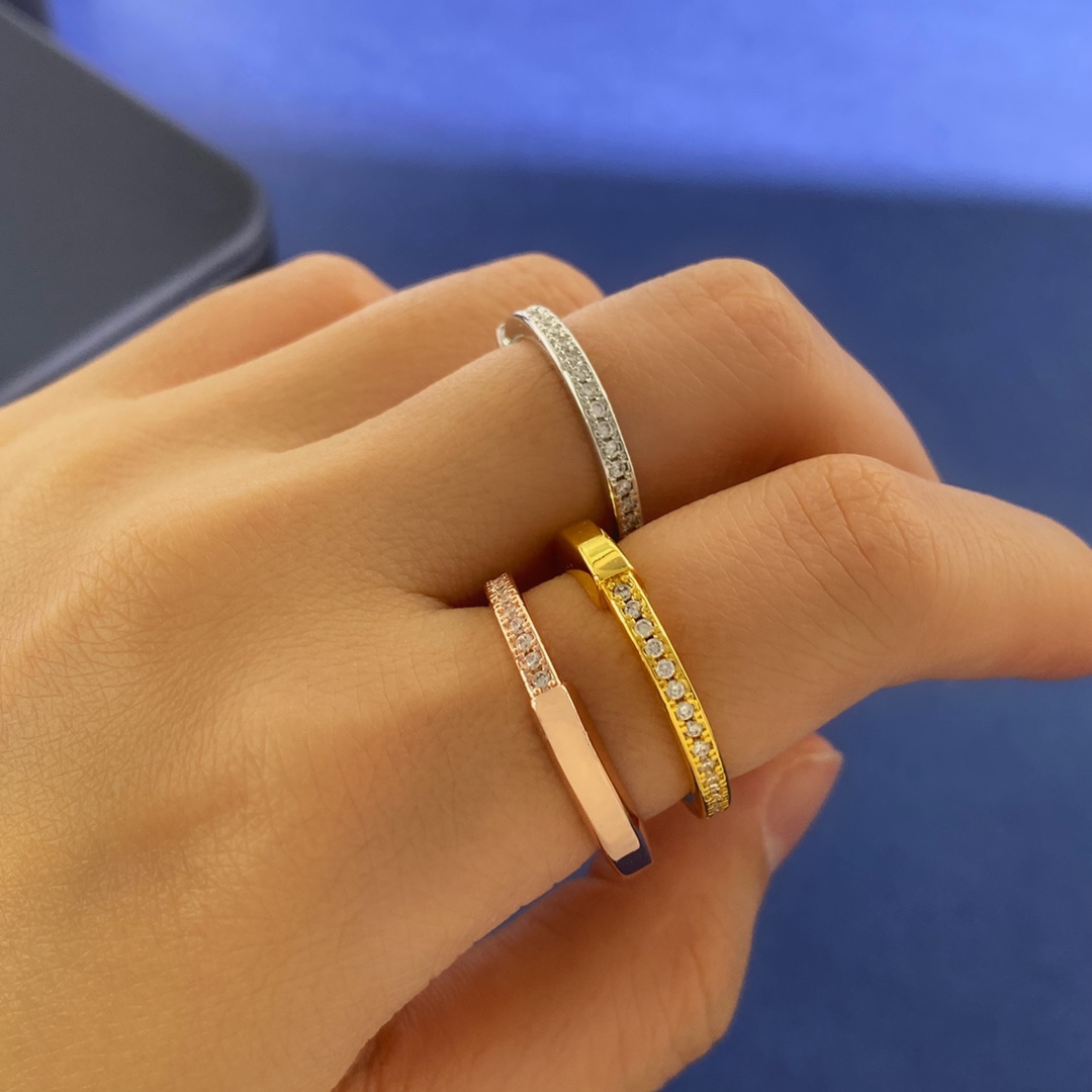 Tiffany Lock Ring ring Yellow gold white gold rose gold with clear diamond accents US 7