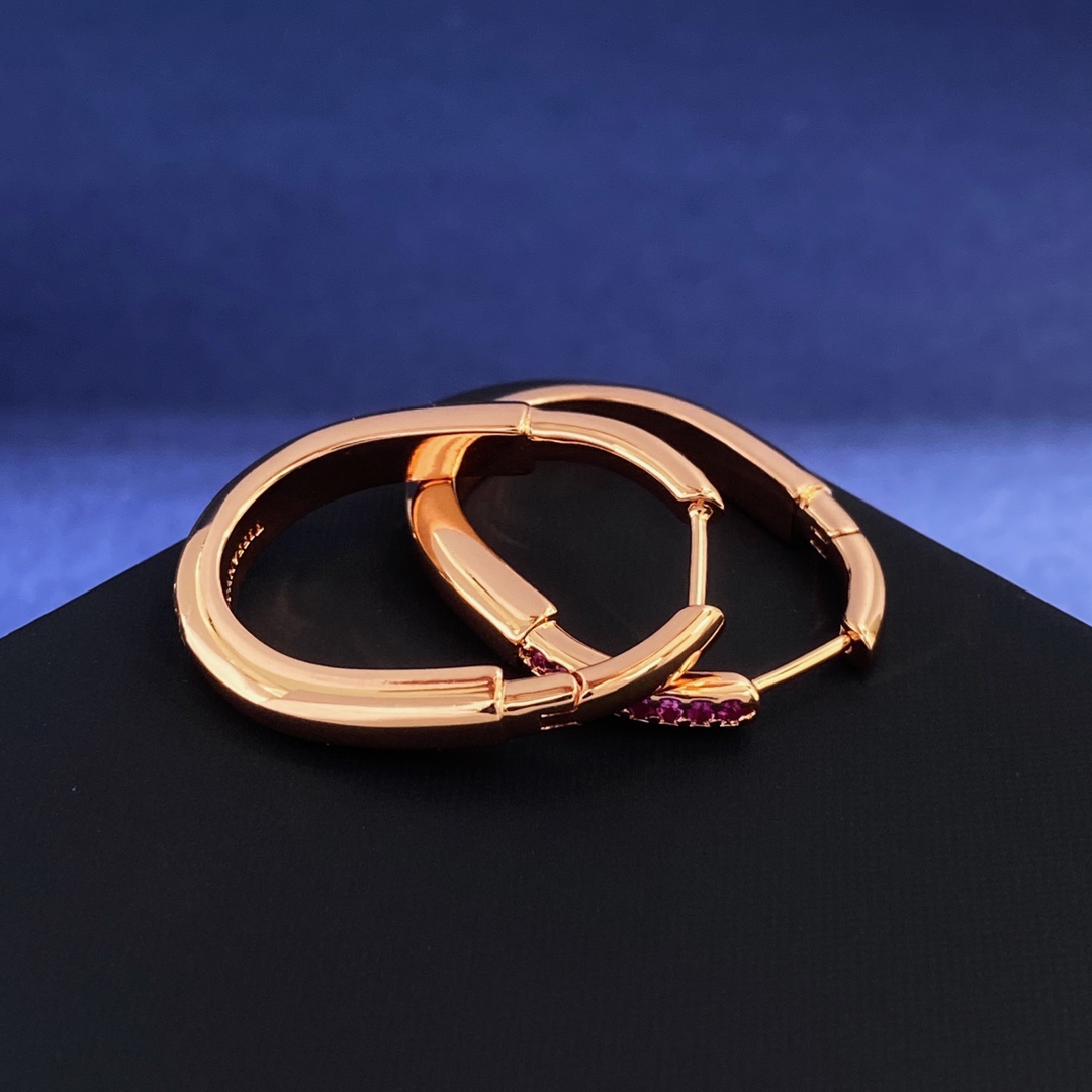 Tiffany Lock Hoop earrings 18k rose gold with pink sapphires 20mm hoop diameter