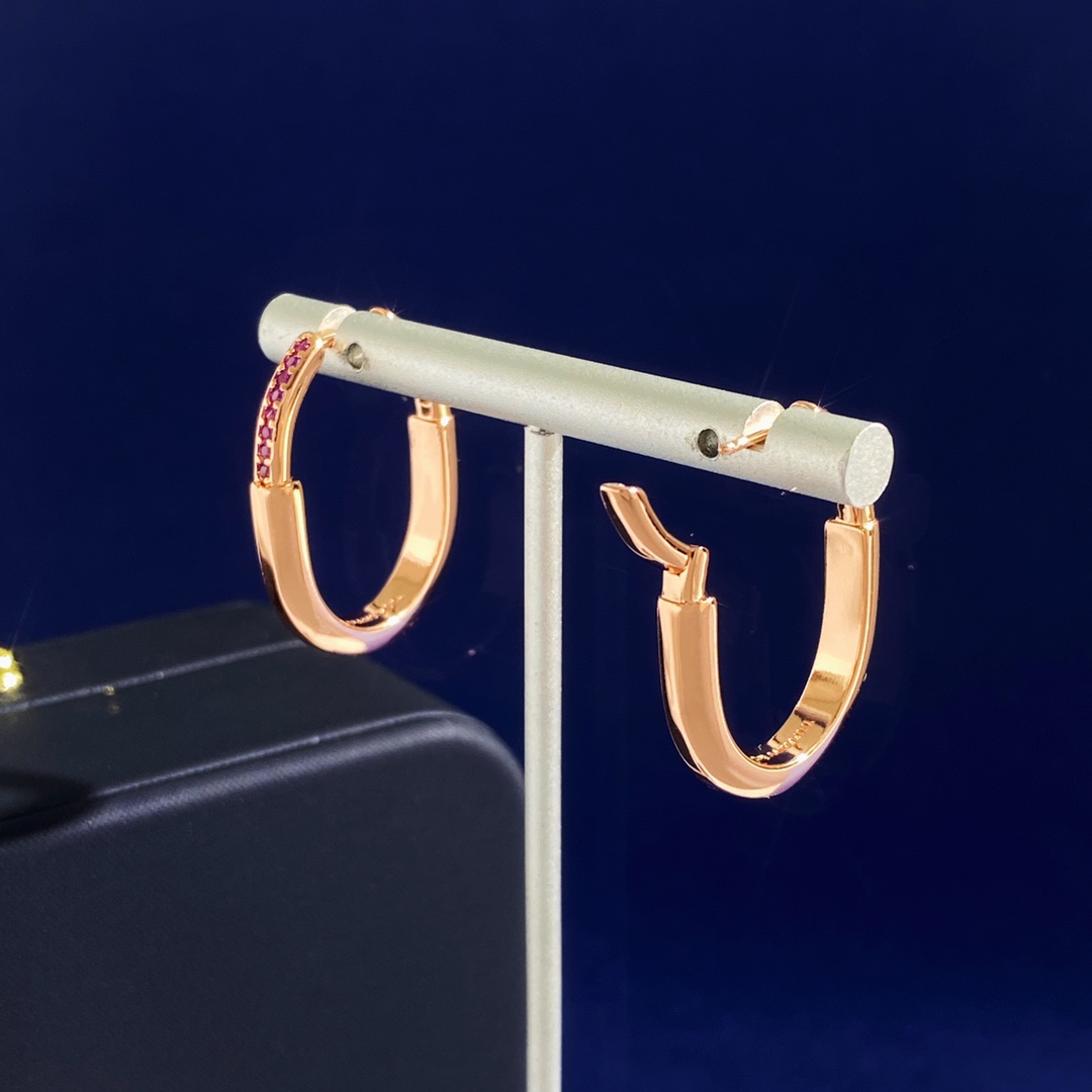 Tiffany Lock Hoop earrings 18k rose gold with pink sapphires 20mm hoop diameter