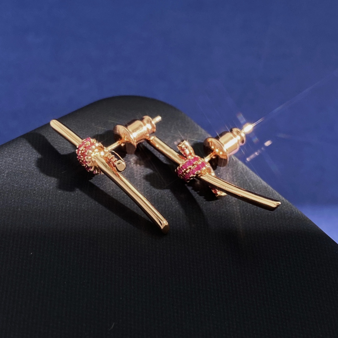 Tiffany Knot earrings rose gold with pink ruby gemstones 3 2cm length