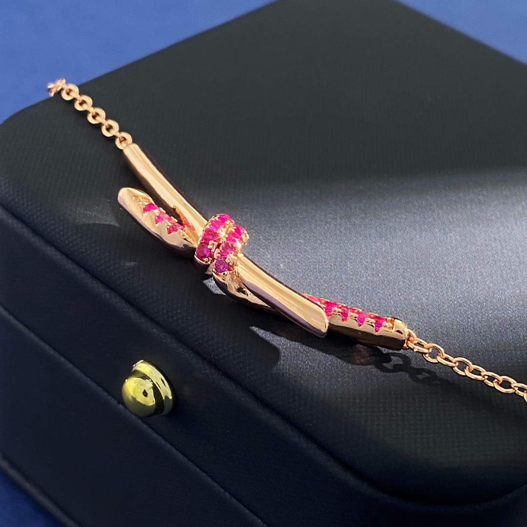 Tiffany Knot necklace Rose gold with pink ruby gemstones 45cm