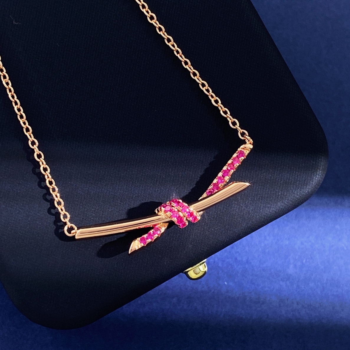 Tiffany Knot necklace Rose gold with pink ruby gemstones 45cm