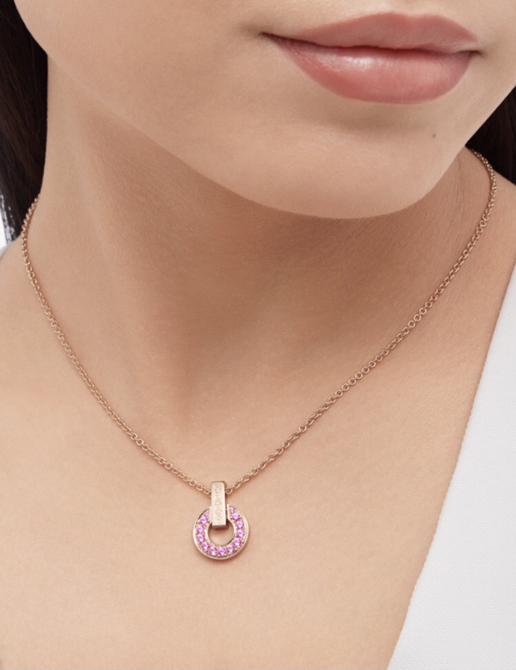 Bvlgari BVLGARI BVLGARI Skeleton necklace Rose gold metal with pink gemstones 40-45cm adjustable