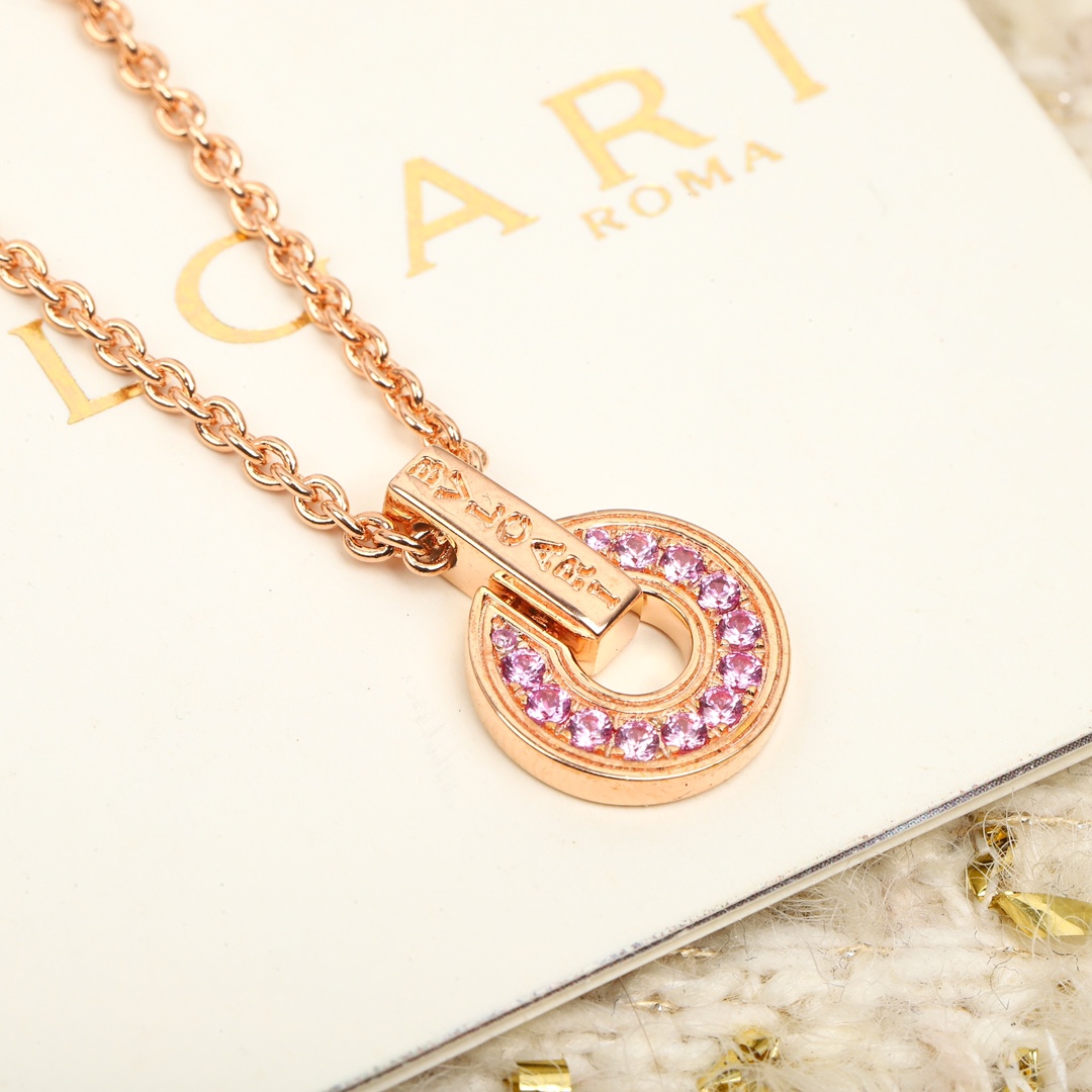 Bvlgari BVLGARI BVLGARI Skeleton necklace Rose gold metal with pink gemstones 40-45cm adjustable