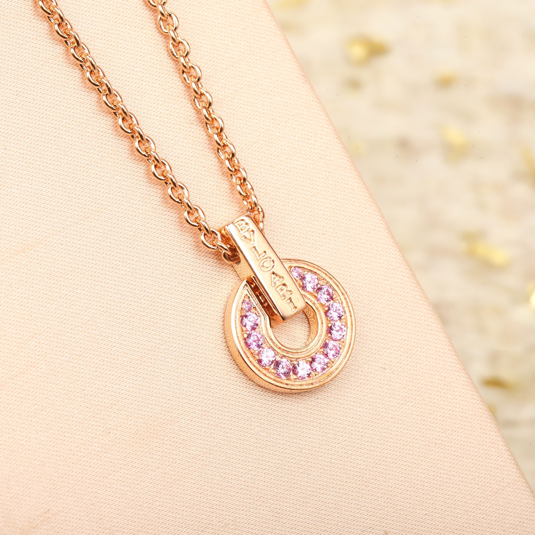 Bvlgari BVLGARI BVLGARI Skeleton necklace Rose gold metal with pink gemstones 40-45cm adjustable