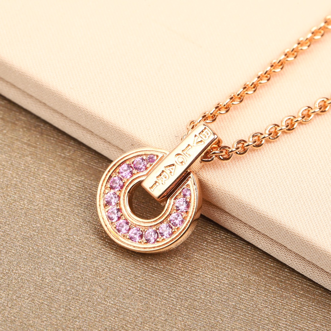 Bvlgari BVLGARI BVLGARI Skeleton necklace Rose gold metal with pink gemstones 40-45cm adjustable