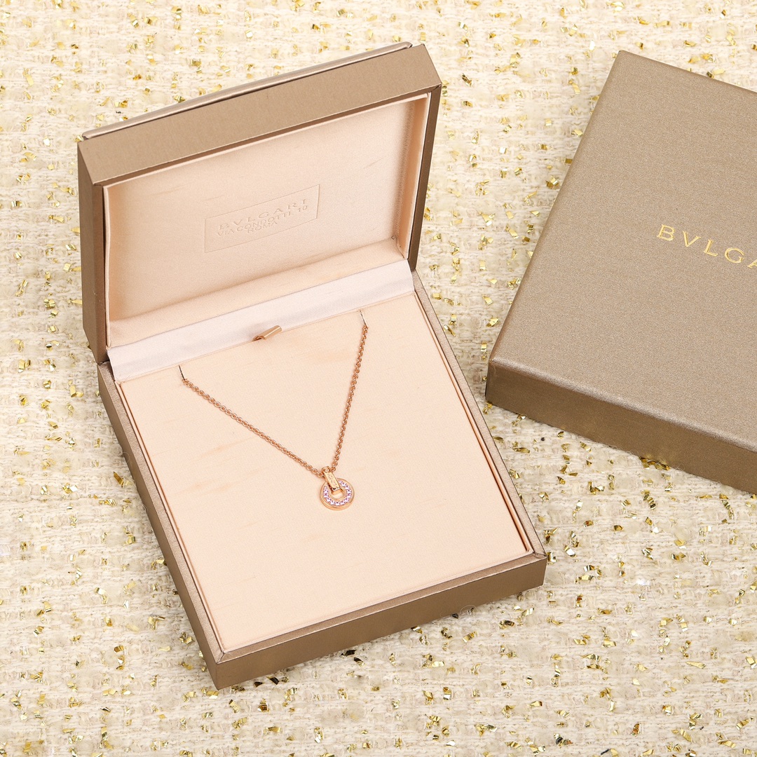Bvlgari BVLGARI BVLGARI Skeleton necklace Rose gold metal with pink gemstones 40-45cm adjustable