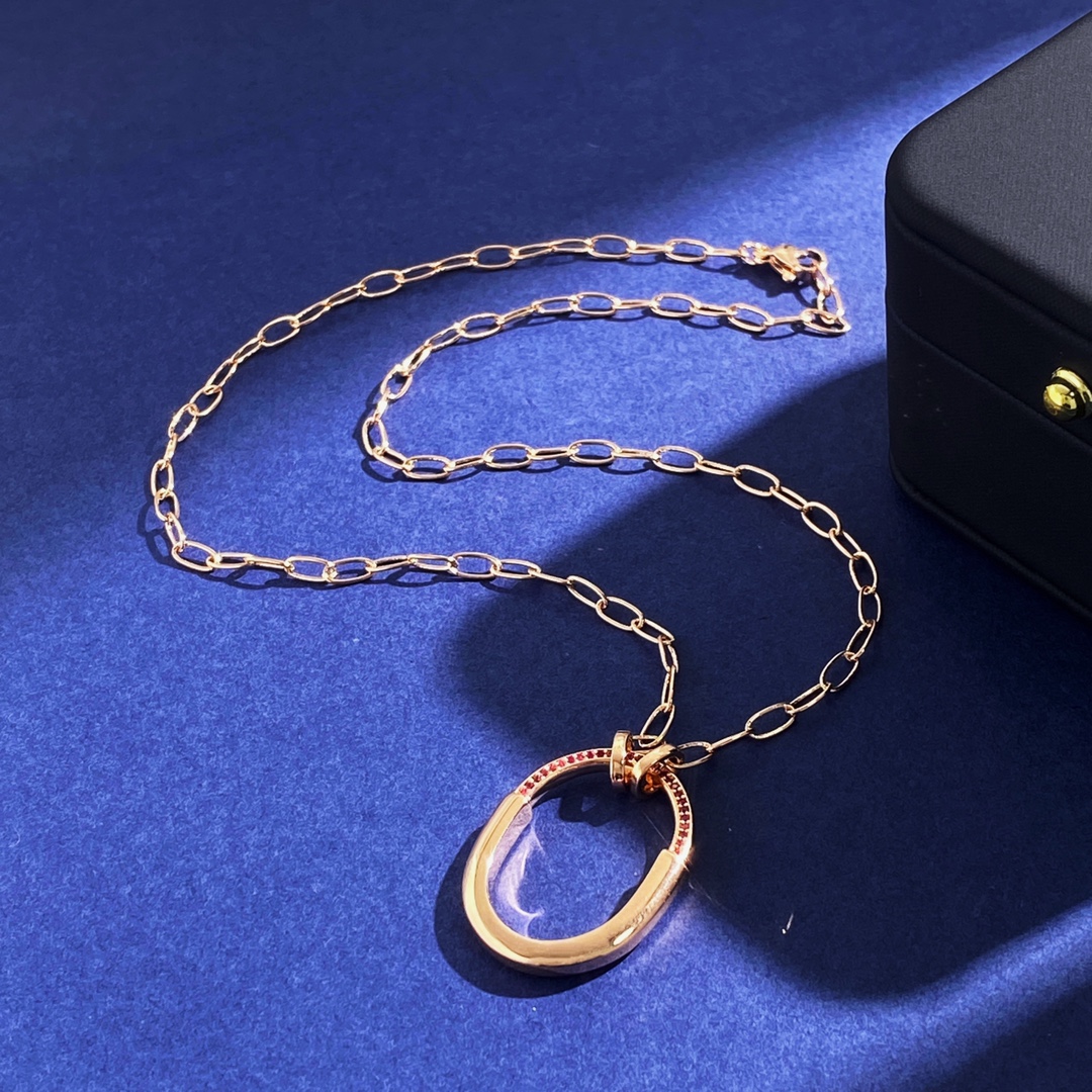 Tiffany Lock Pendant necklace 18k rose gold with pink ruby gemstones 18 inches