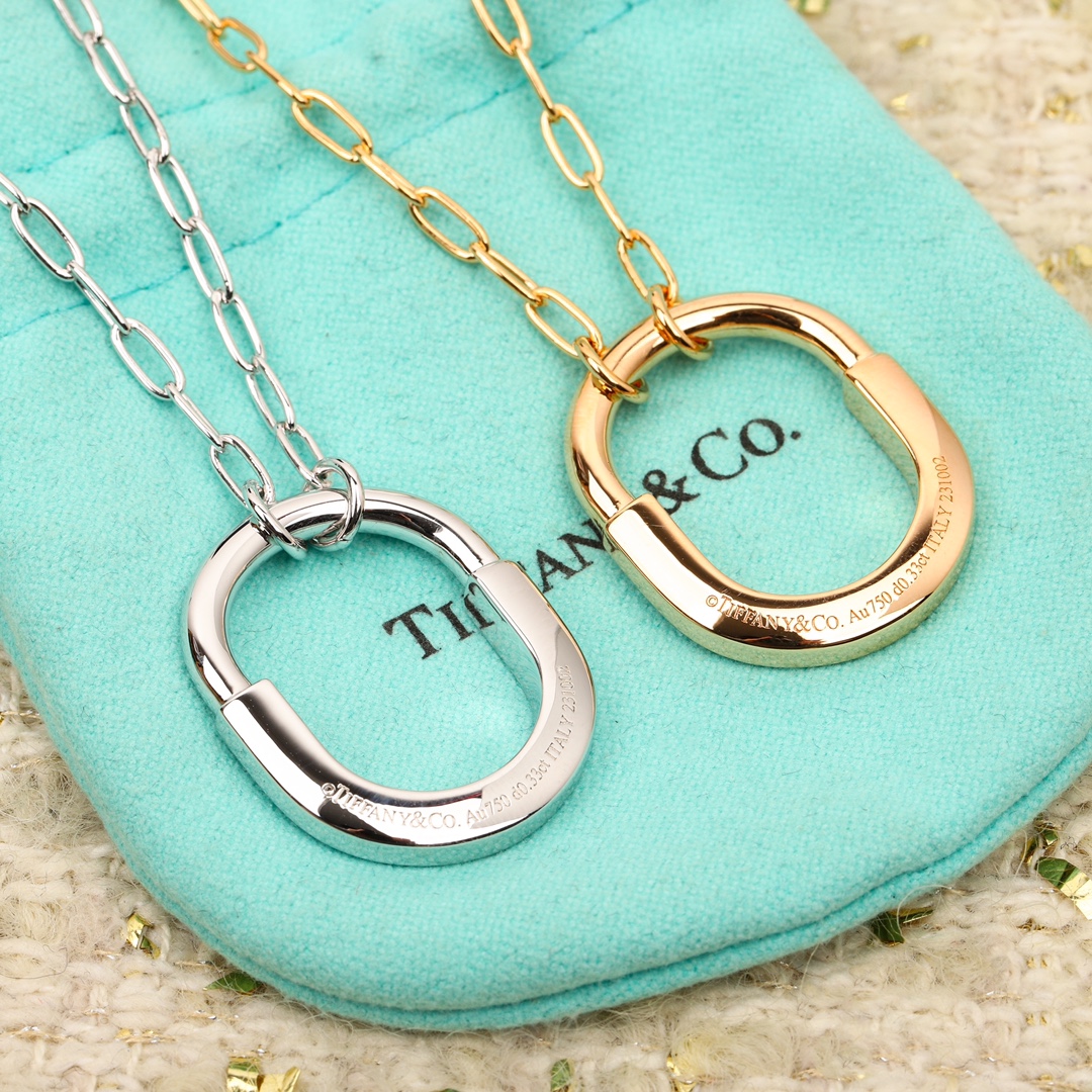 Tiffany Co Tiffany Lock necklace 18K white gold with clear diamonds 18K rose gold with clear diamonds 18 inches