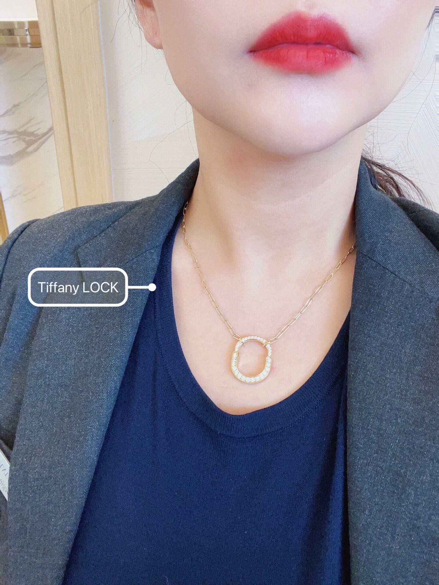 Tiffany Co Tiffany Lock necklace 18K white gold with clear diamonds 18K rose gold with clear diamonds 18 inches