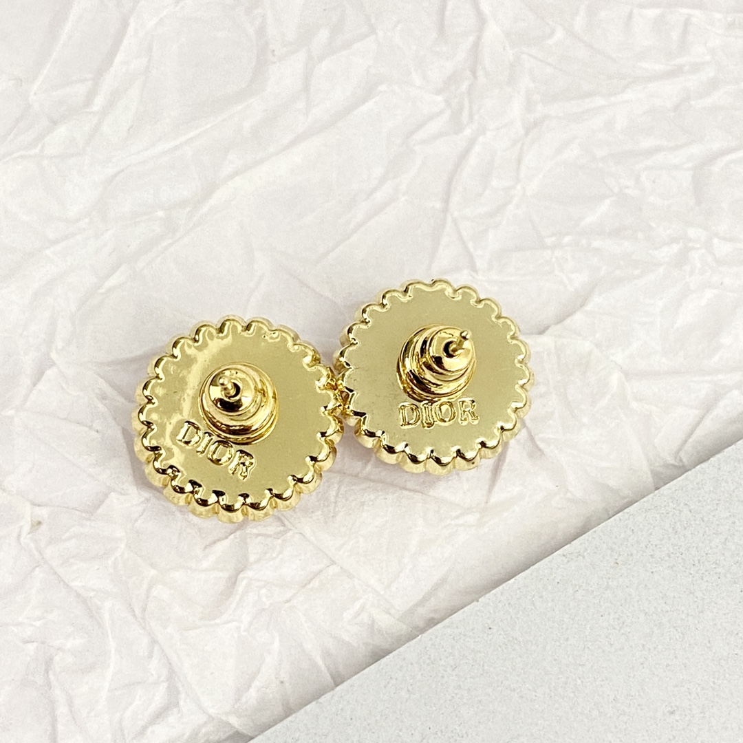 Dior Petit CD Baroque earrings gold-tone metal pink enamel white faux pearl 1 2cm diameter