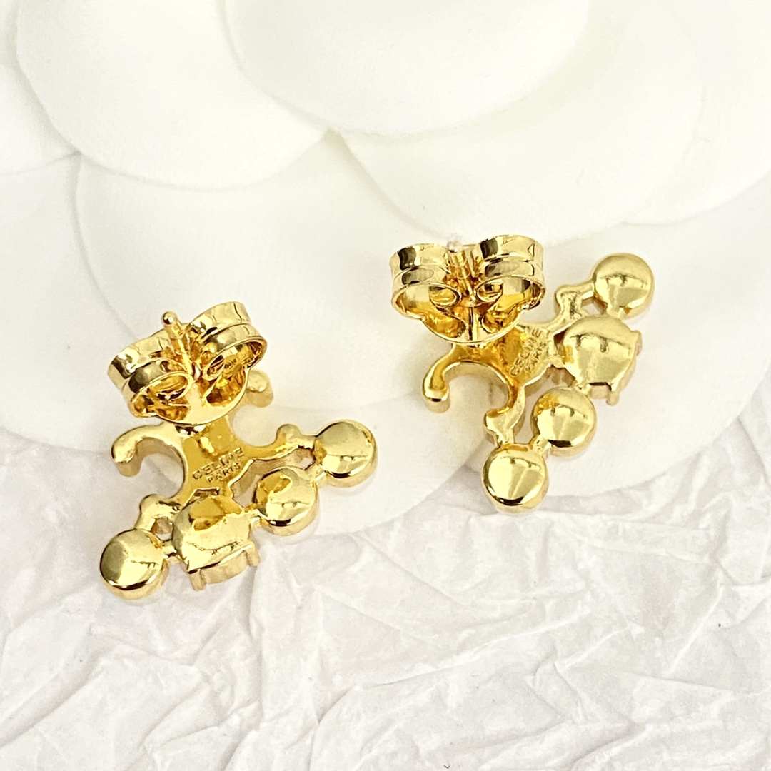 Celine Triomphe Pearl Crystal Stud Earrings earrings gold-tone metal white faux pearl clear crystal 1 2cm width per earring