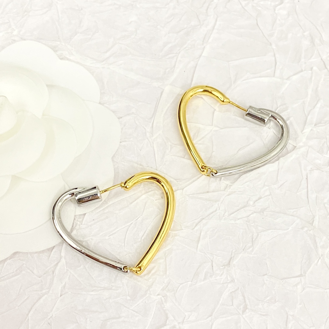 Celine Heart Hoop Earrings earrings Two-tone gold and silver metal no gemstones 4cm hoop diameter