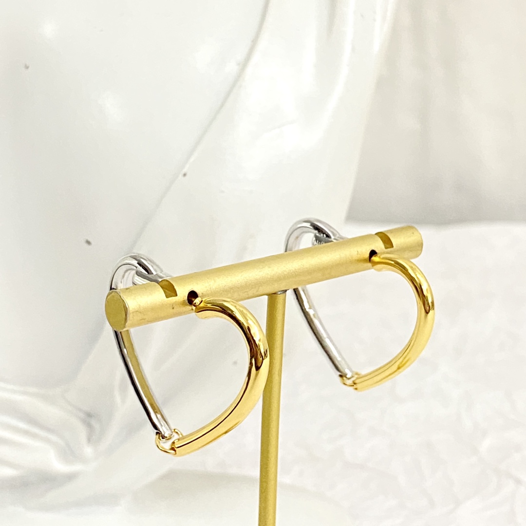 Celine Heart Hoop Earrings earrings Two-tone gold and silver metal no gemstones 4cm hoop diameter