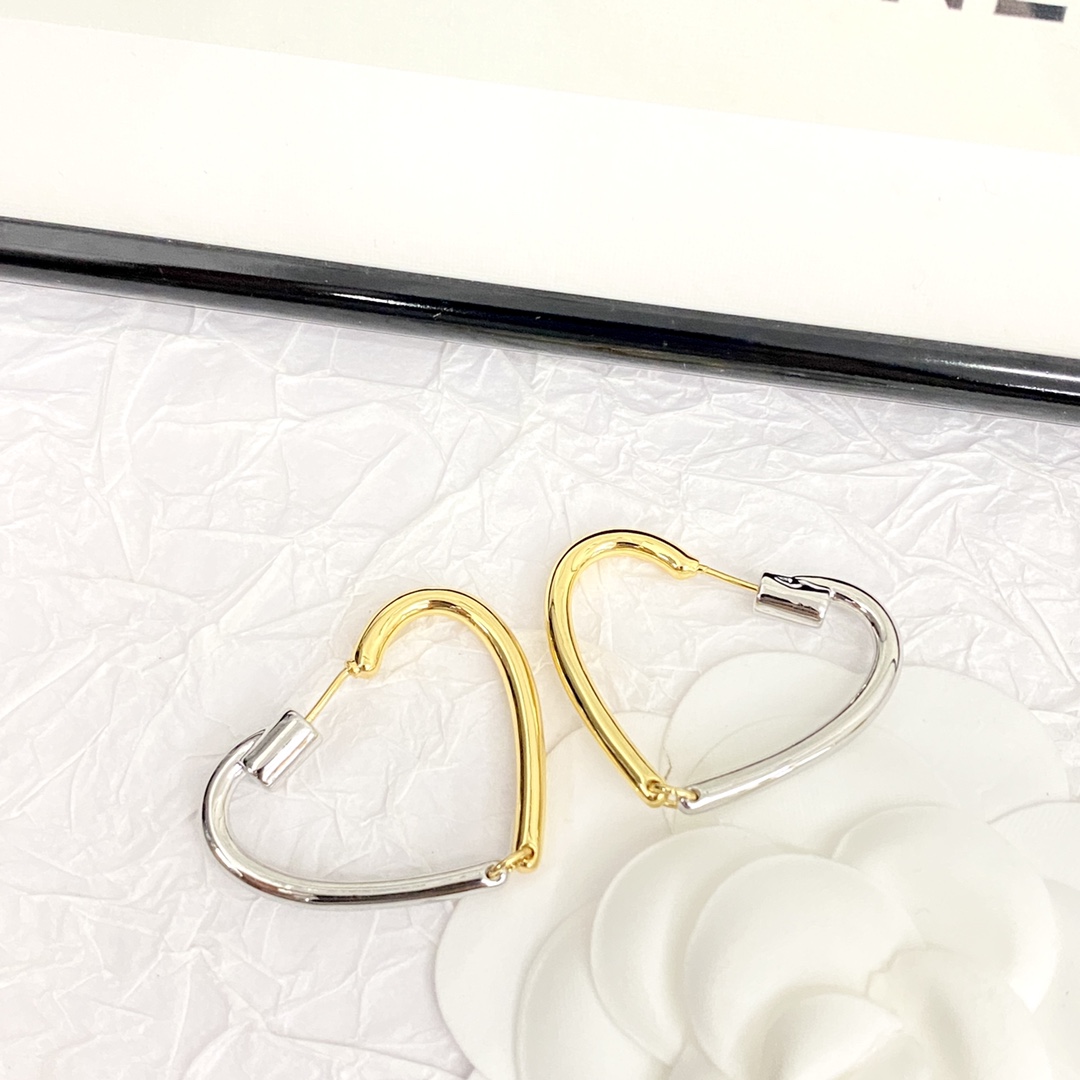 Celine Heart Hoop Earrings earrings Two-tone gold and silver metal no gemstones 4cm hoop diameter
