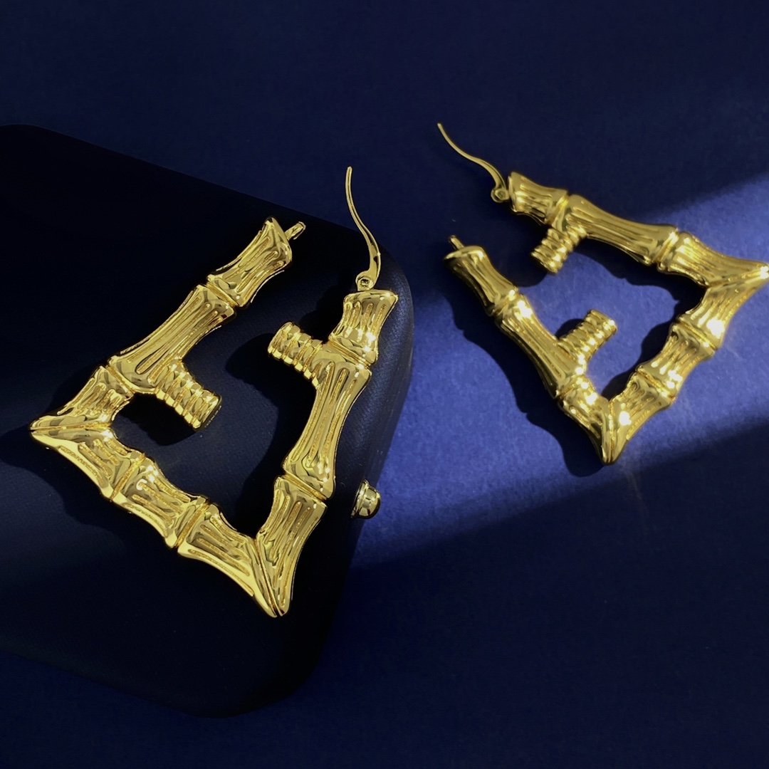 Fendi Bamboo FF Logo Hoop Earrings earrings Gold-tone metal gold variant Silver-tone metal silver variant no gemstones 70mm