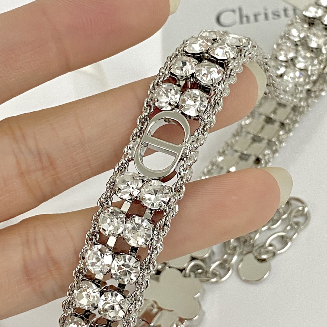 Dior Code N884 necklace silver-toned metal with clear crystal rhinestones 35cm with 5cm extension chain