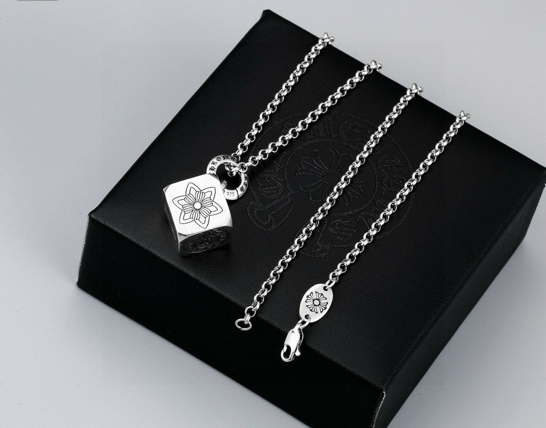 Chrome Hearts Cross Dice Pendant Necklace necklace Sterling silver with black enamel cross detailing 20 inches