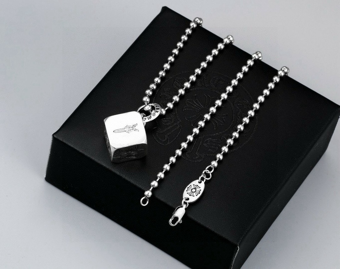 Chrome Hearts Cross Dice Pendant Necklace necklace Sterling silver with black enamel cross detailing 20 inches