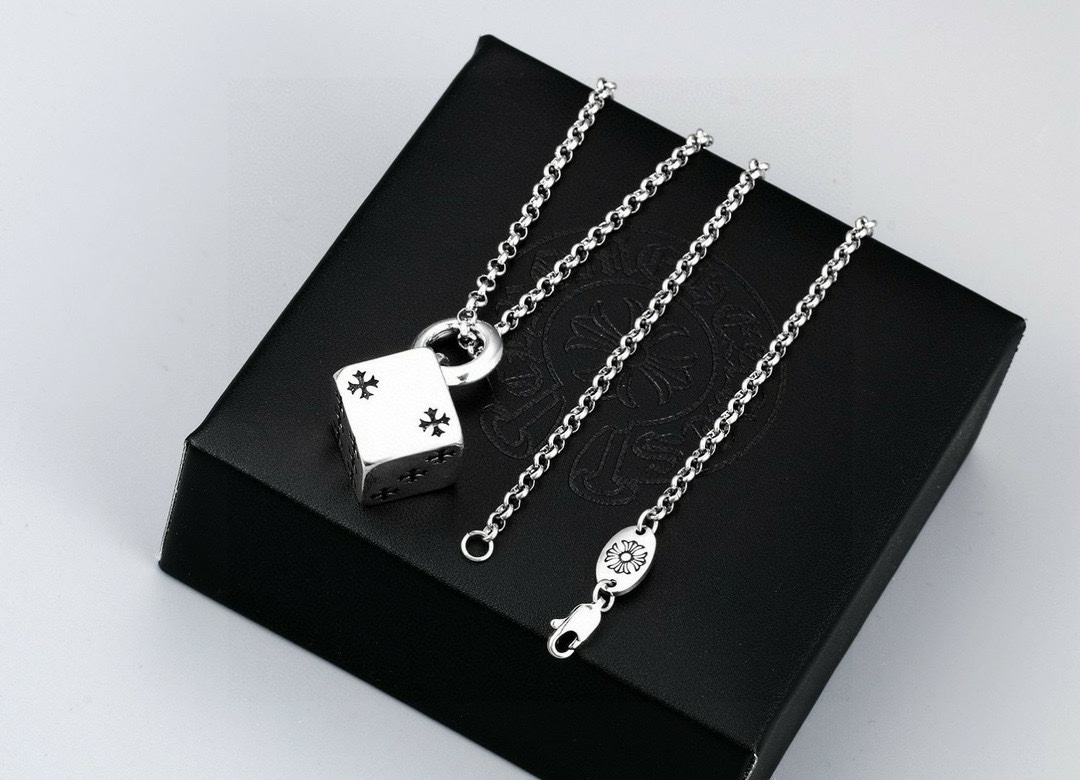 Chrome Hearts Cross Dice Pendant Necklace necklace Sterling silver with black enamel cross detailing 20 inches