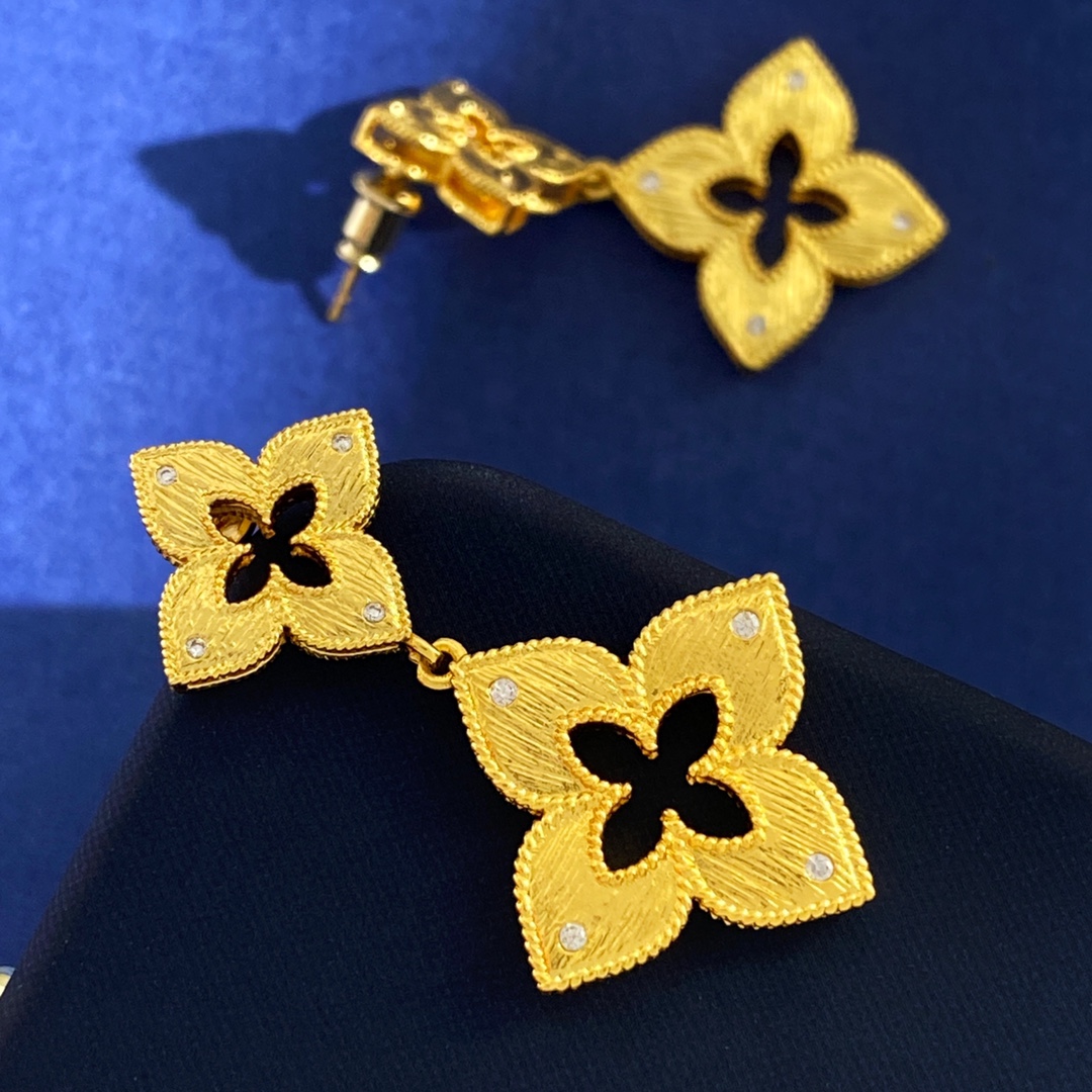 Roberto Coin Venetian Princess earrings Yellow gold with clear diamond accents 4cm drop length