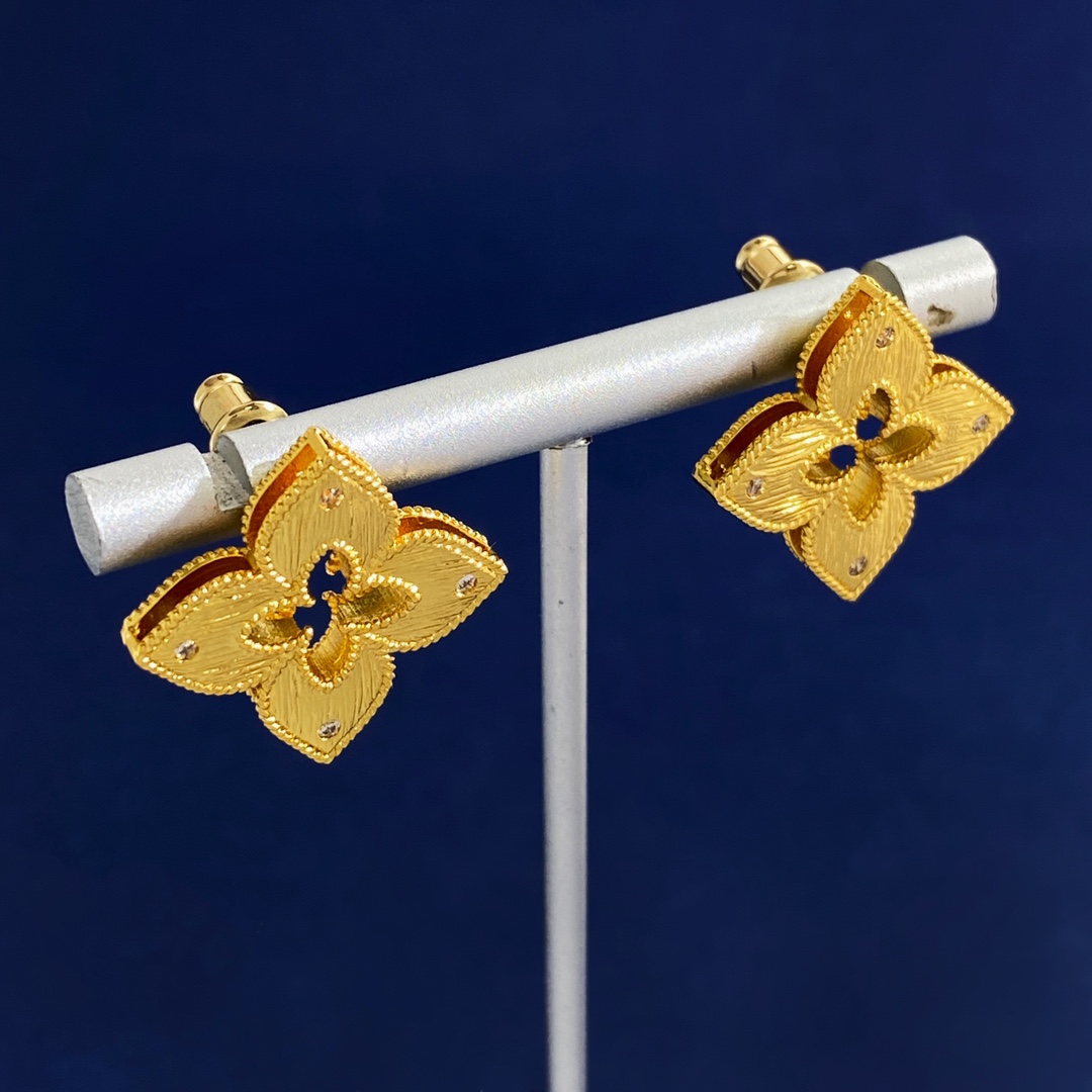 Roberto Coin Venetian Princess earrings Yellow gold with clear diamond accents Large