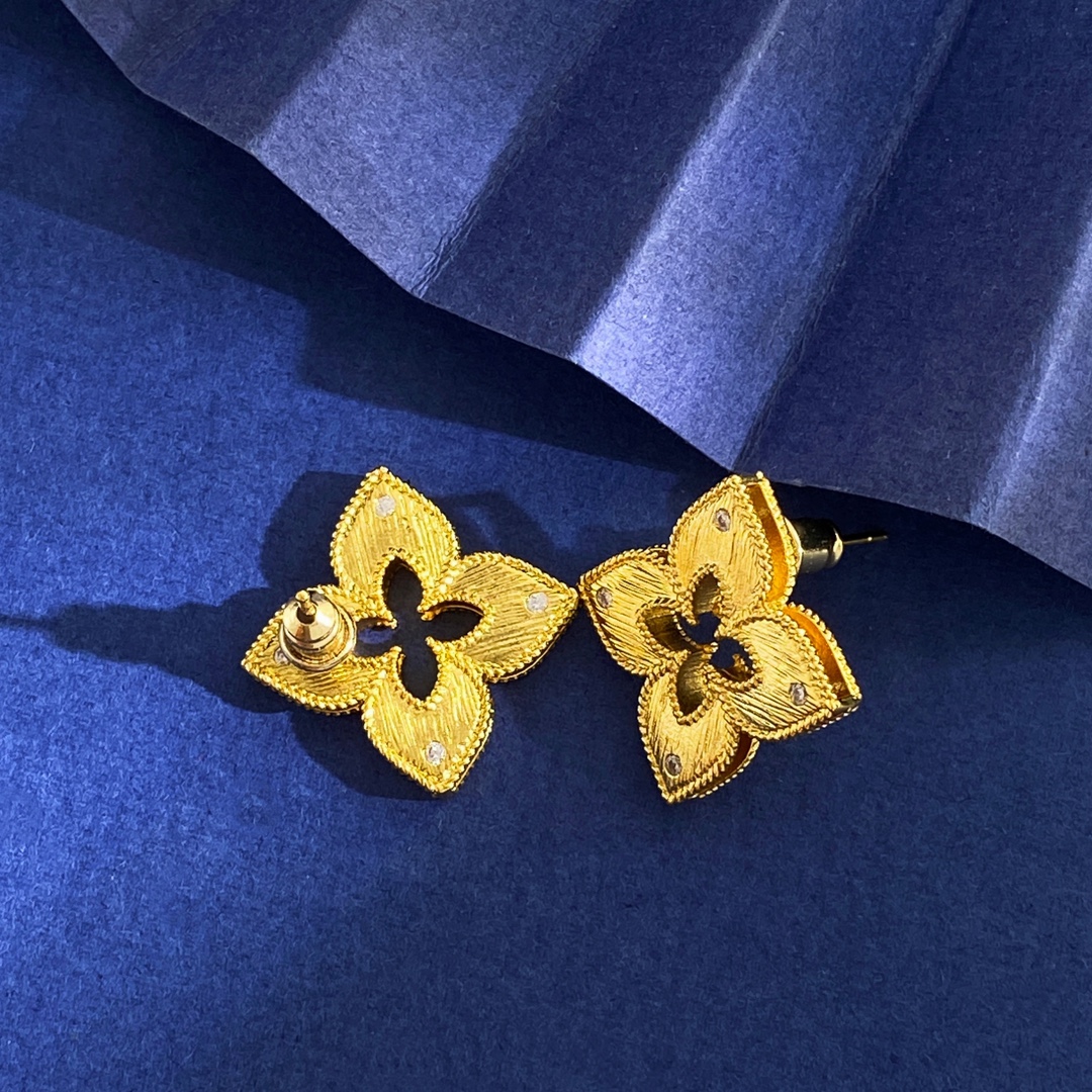 Roberto Coin Venetian Princess earrings Yellow gold with clear diamond accents Large