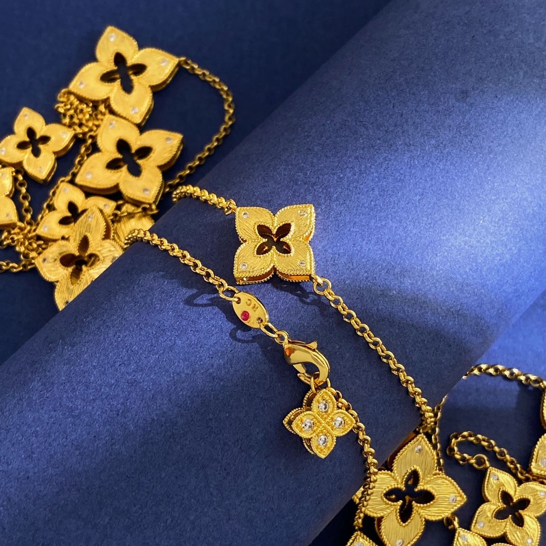 Roberto Coin Princess Flower necklace Yellow gold with diamond accents 85cm