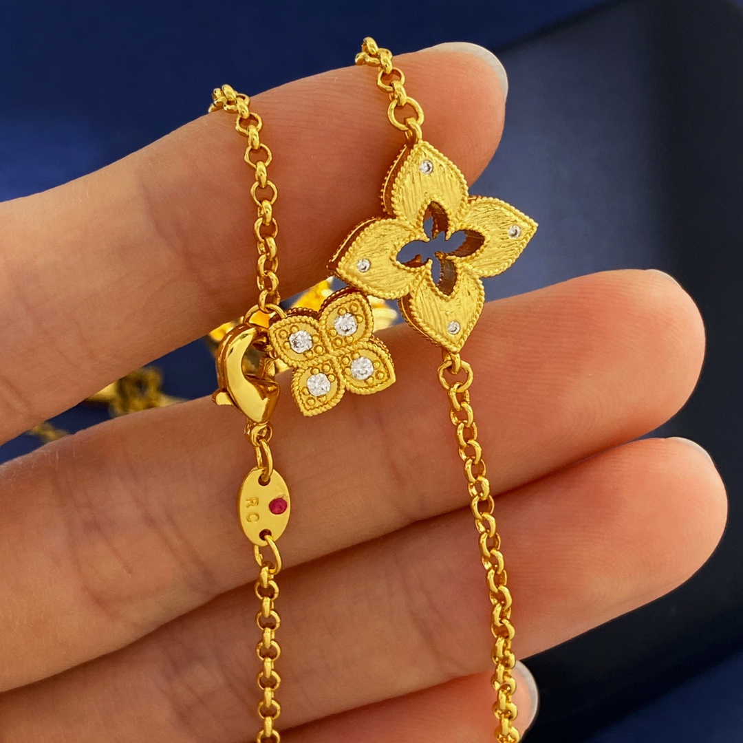 Roberto Coin Princess Flower necklace Yellow gold with diamond accents 85cm