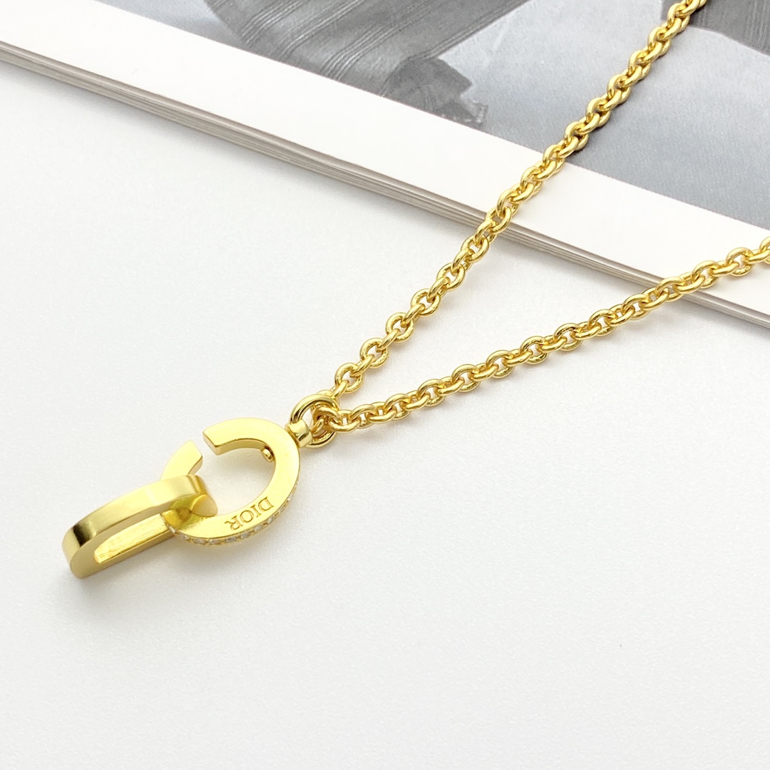Dior CD Montaigne necklace gold-tone metal with clear crystal pave 42cm with 5cm extender