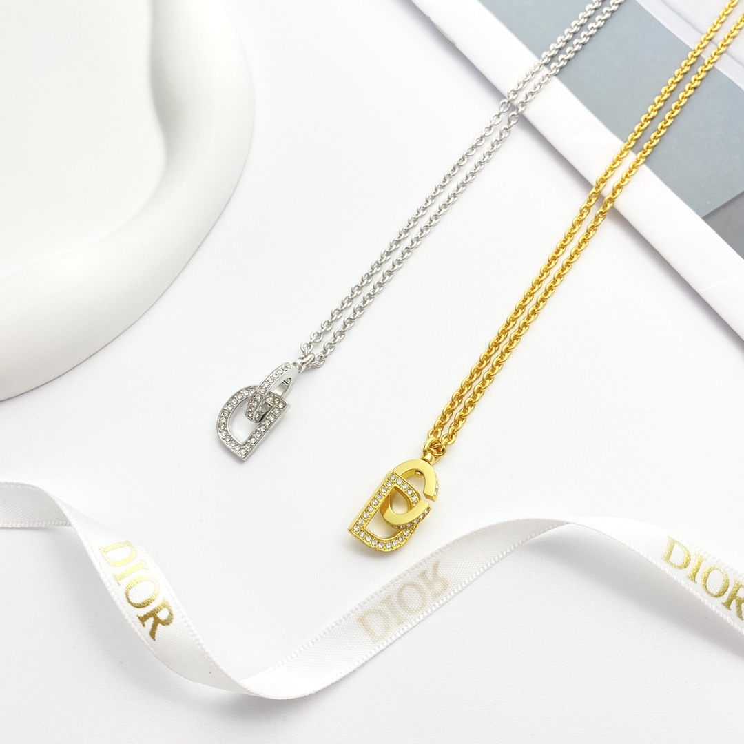 Dior CD Montaigne necklace gold-tone metal with clear crystal pave 42cm with 5cm extender