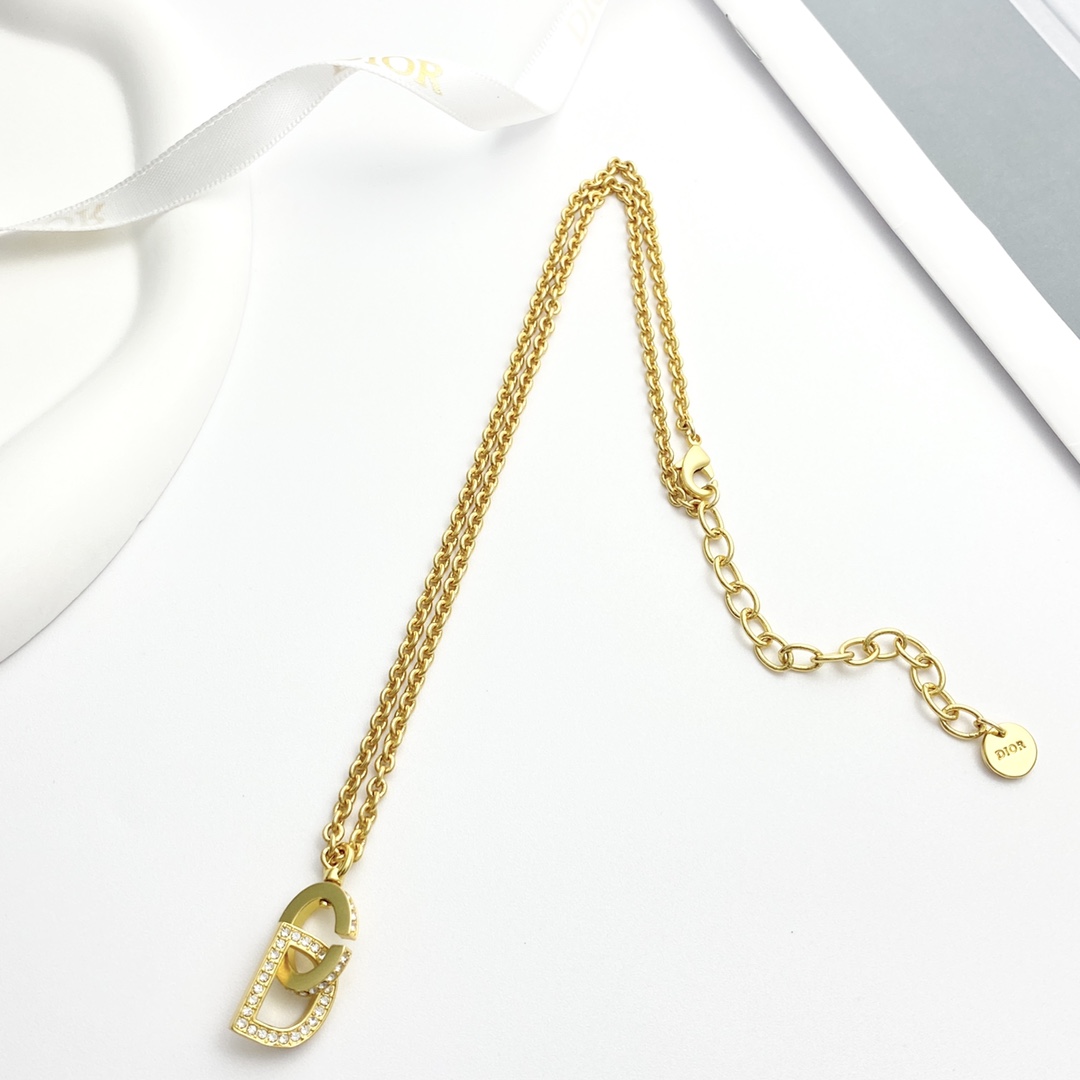Dior CD Montaigne necklace gold-tone metal with clear crystal pave 42cm with 5cm extender
