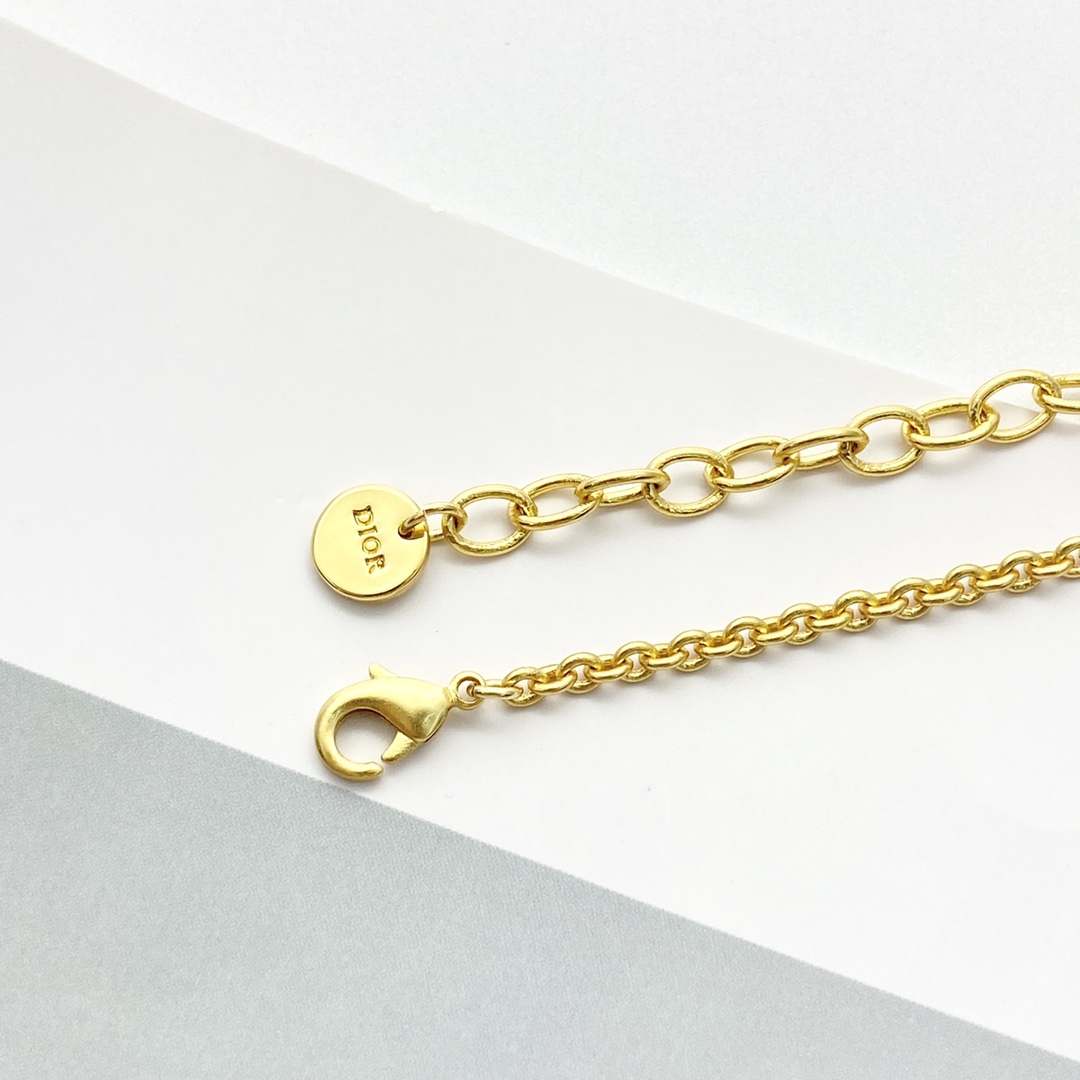 Dior CD Montaigne necklace gold-tone metal with clear crystal pave 42cm with 5cm extender