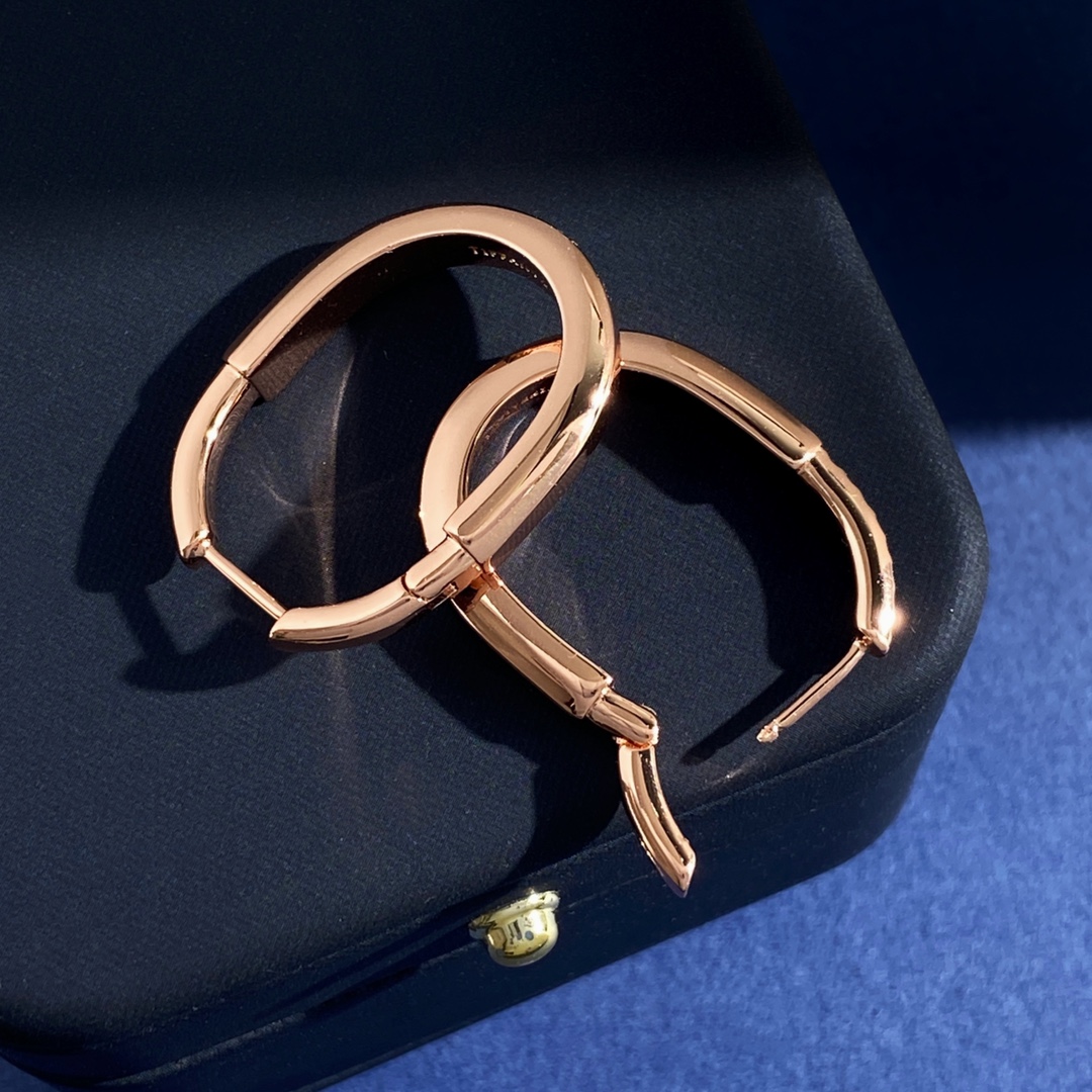 Tiffany Lock Hoop Earrings earrings rose gold metal with clear diamond accents small