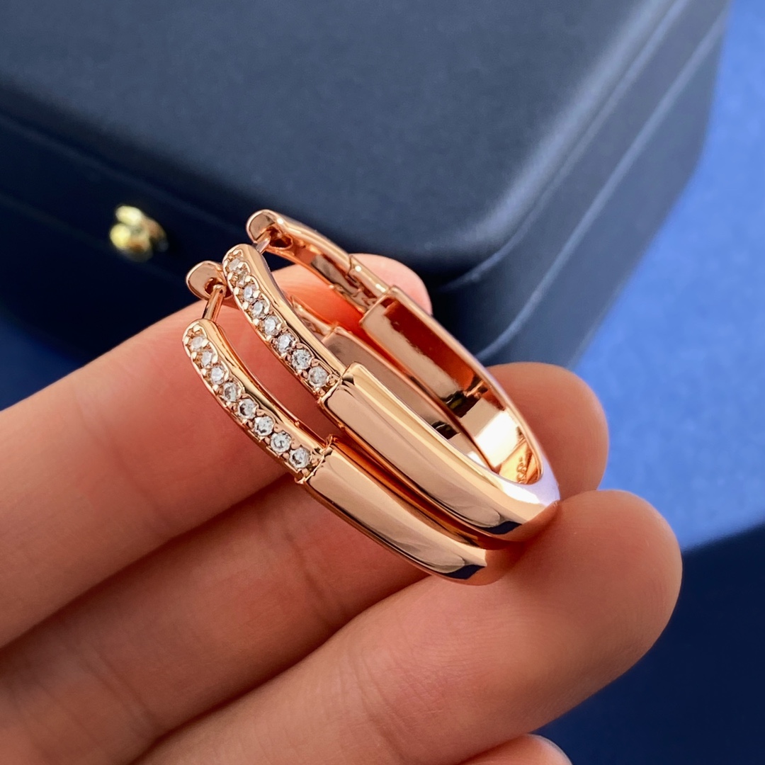 Tiffany Lock Hoop Earrings earrings rose gold metal with clear diamond accents small