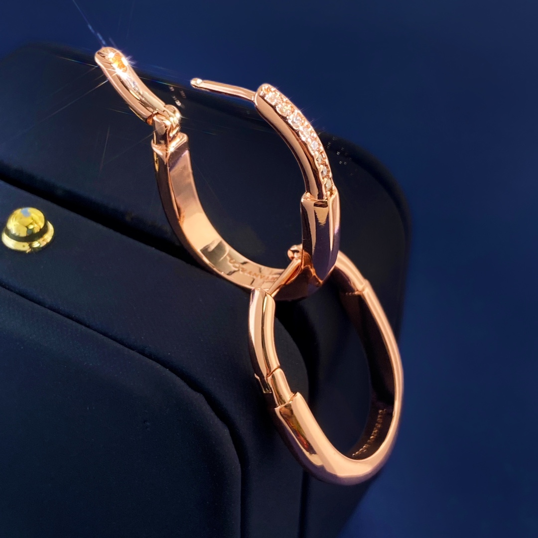 Tiffany Lock Hoop Earrings earrings rose gold metal with clear diamond accents small
