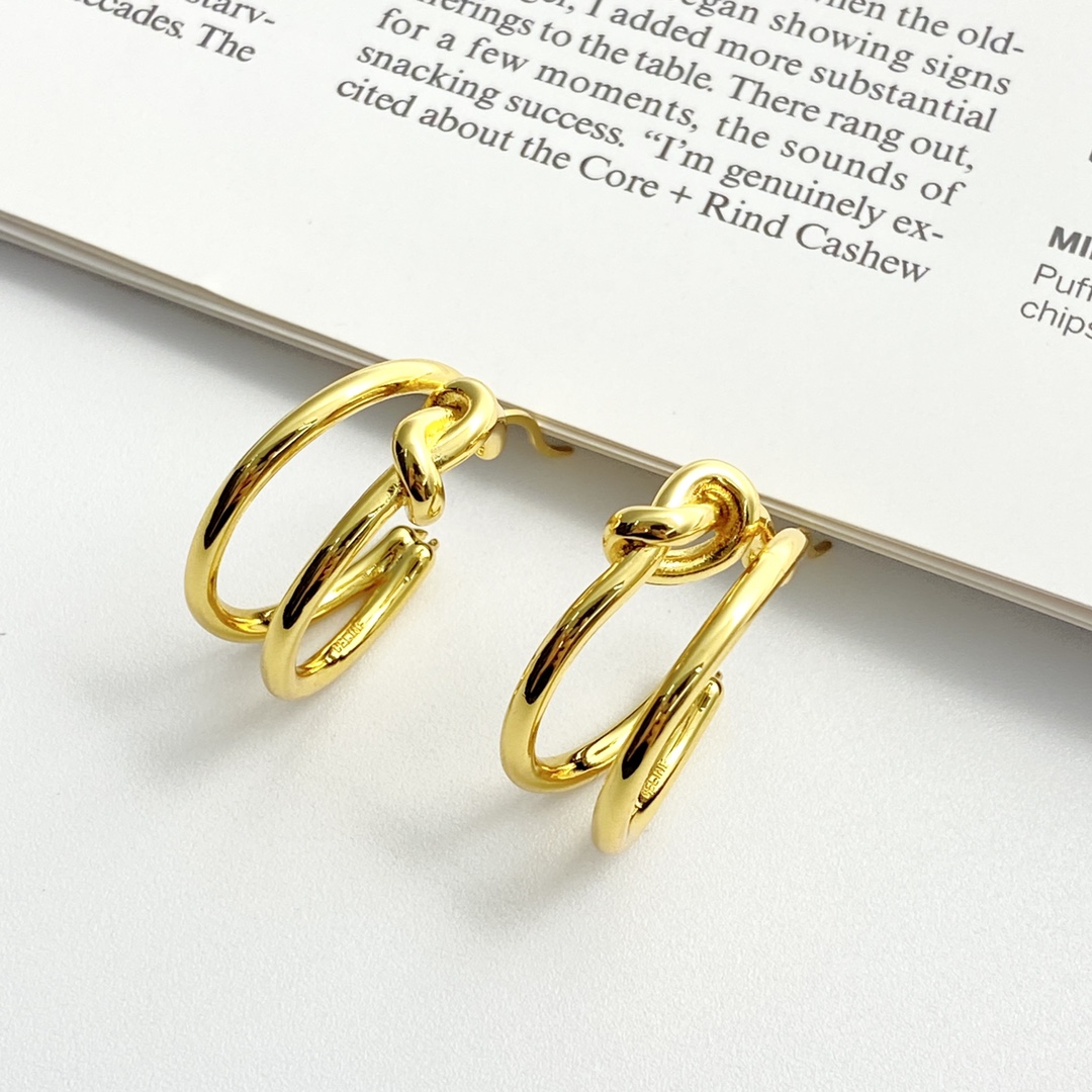 Celine Knot Double Hoop earrings gold tone metal no gemstones 2 5cm diameter