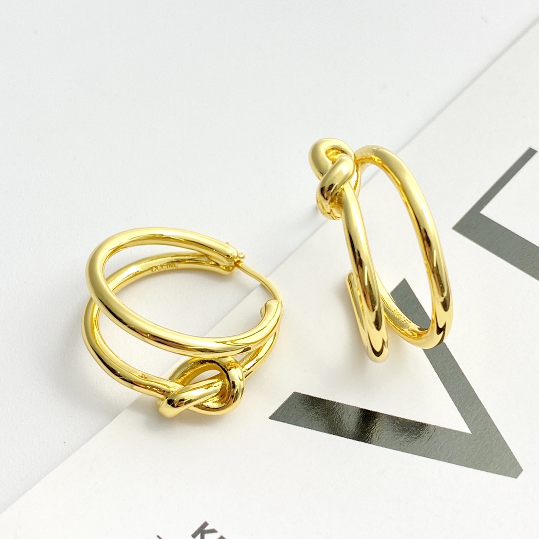 Celine Knot Double Hoop earrings gold tone metal no gemstones 2 5cm diameter