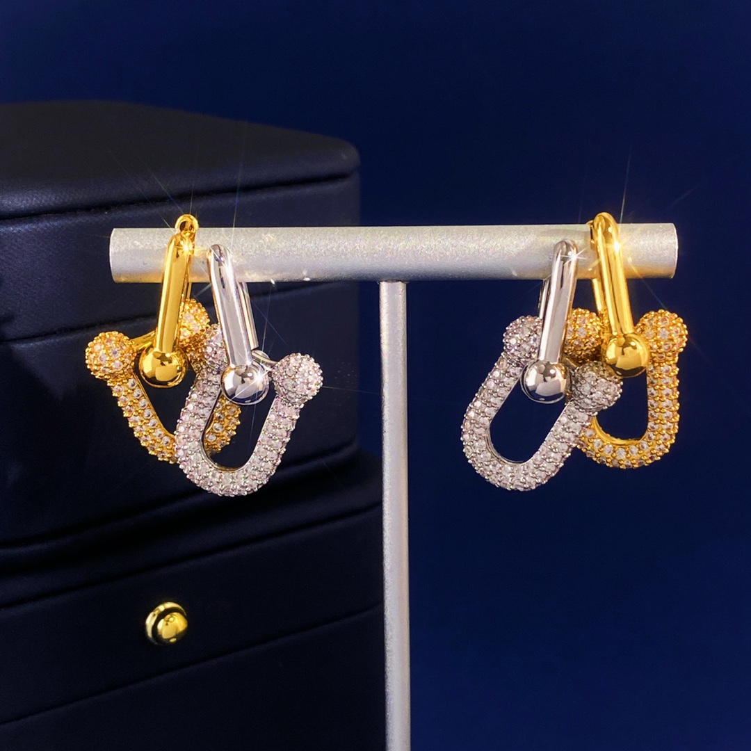 Tiffany HardWear earrings Gold-tone metal with clear pave stones Silver-tone metal with clear pave stones 3 2cm drop length