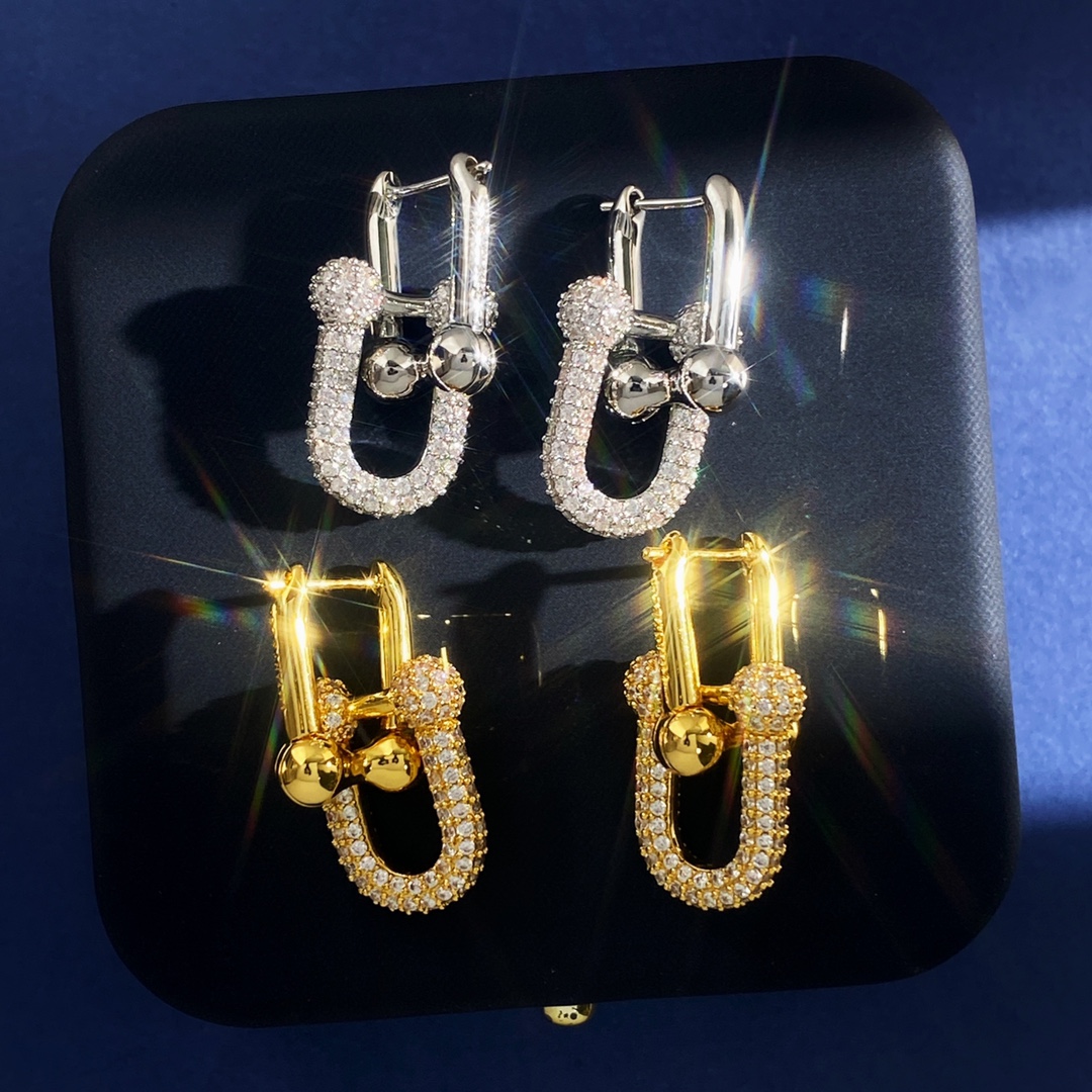 Tiffany HardWear earrings Gold-tone metal with clear pave stones Silver-tone metal with clear pave stones 3 2cm drop length