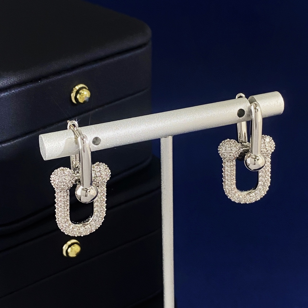 Tiffany HardWear earrings Gold-tone metal with clear pave stones Silver-tone metal with clear pave stones 3 2cm drop length