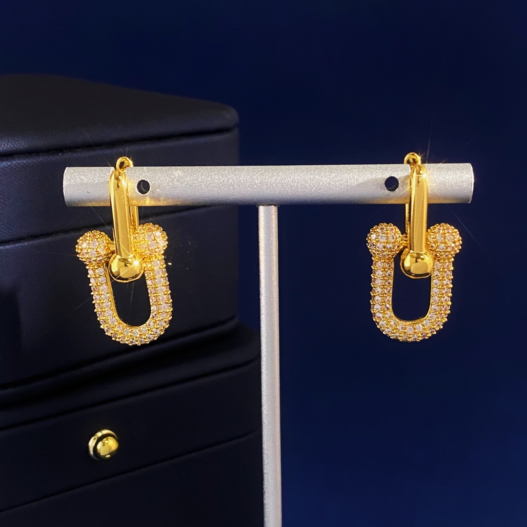 Tiffany HardWear earrings Gold-tone metal with clear pave stones Silver-tone metal with clear pave stones 3 2cm drop length