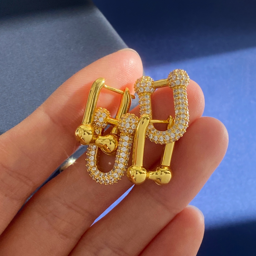 Tiffany HardWear earrings Gold-tone metal with clear pave stones Silver-tone metal with clear pave stones 3 2cm drop length