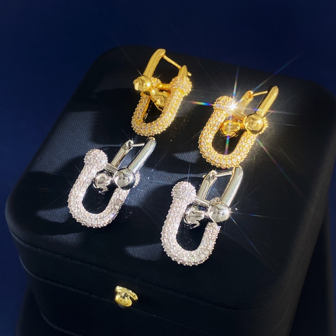 Tiffany HardWear earrings Gold-tone metal with clear pave stones Silver-tone metal with clear pave stones 3 2cm drop length