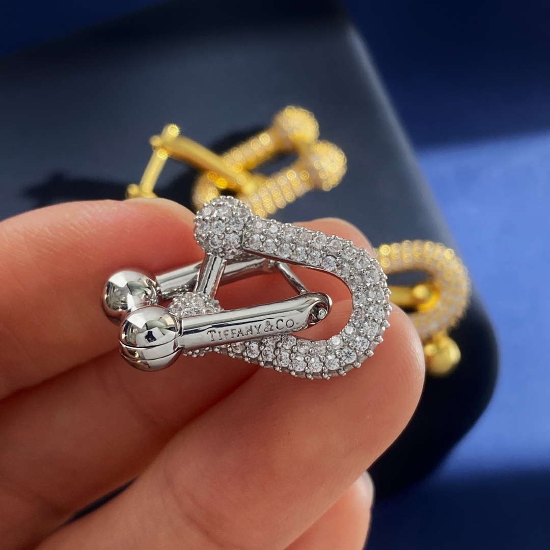 Tiffany HardWear earrings Gold-tone metal with clear pave stones Silver-tone metal with clear pave stones 3 2cm drop length