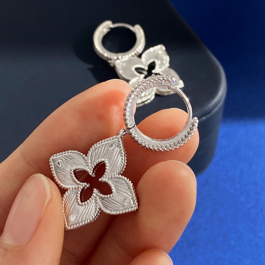 Roberto Coin Venetian Princess earrings rhodium-plated sterling silver with clear diamond accents 15mm hoop diameter 20mm pendant drop