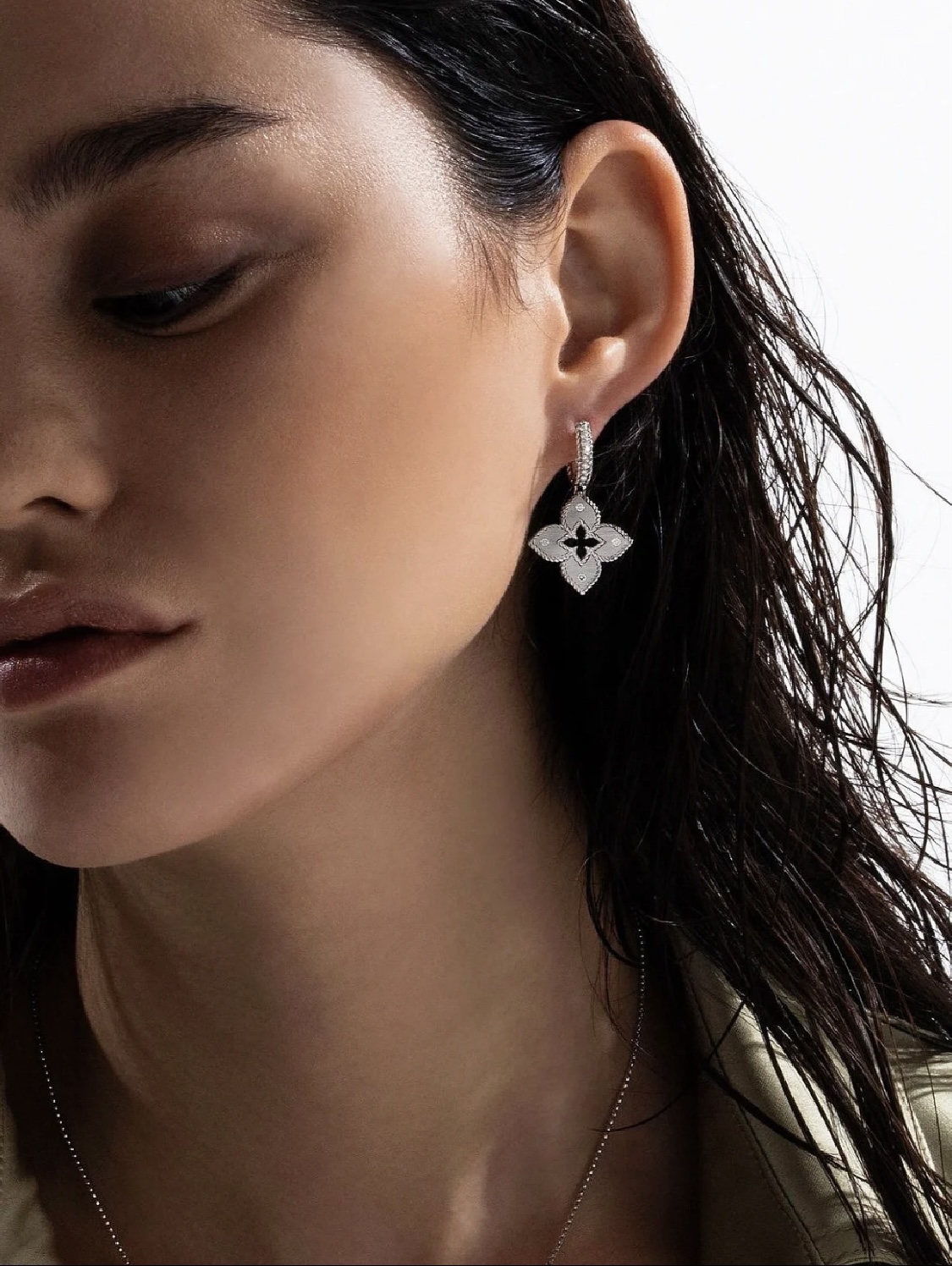 Roberto Coin Venetian Princess earrings rhodium-plated sterling silver with clear diamond accents 15mm hoop diameter 20mm pendant drop